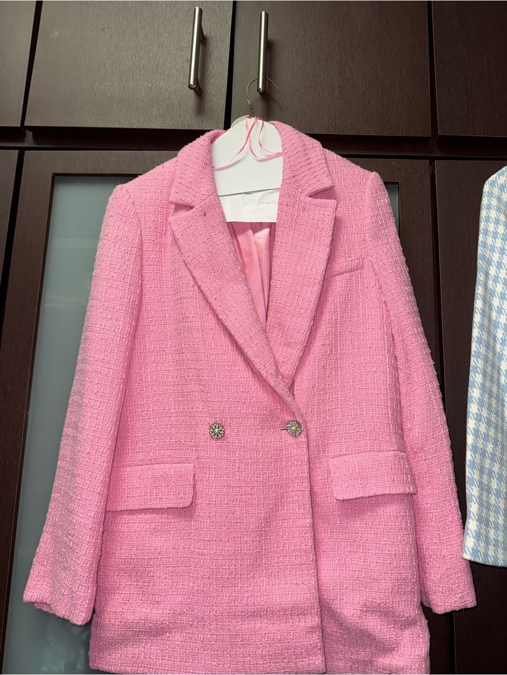 ZARA Pink Tweed Double-Breasted Women's Blazer Coat